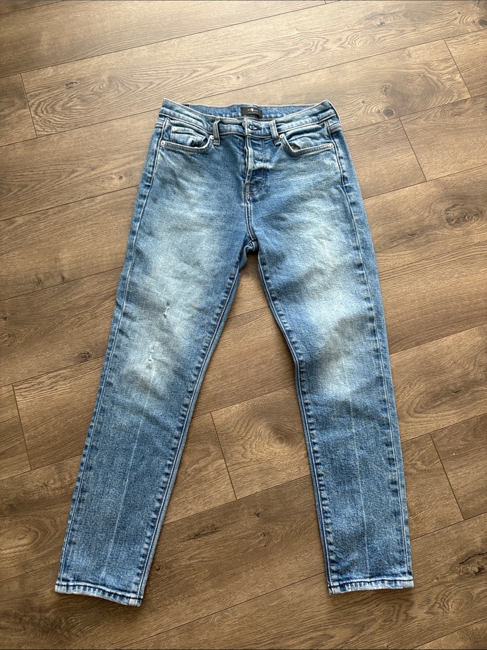 7 For All Mankind Women's Faded Light Blue Skinny Jeans